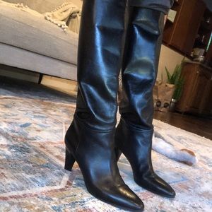 New YSL knee high black leather boots